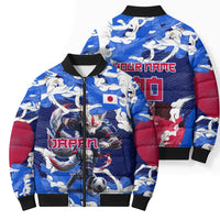 Personalized Japan Football Bomber Puffer Jacket Kitsune Samurai Mascot - Traditional Wave Heritage