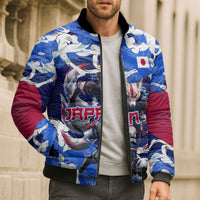 Personalized Japan Football Bomber Puffer Jacket Kitsune Samurai Mascot - Traditional Wave Heritage