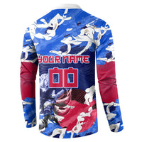 Personalized Japan Football Button Sweatshirt Kitsune Samurai Mascot - Traditional Wave Heritage