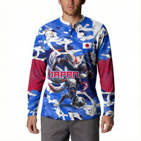 Personalized Japan Football Button Sweatshirt Kitsune Samurai Mascot - Traditional Wave Heritage