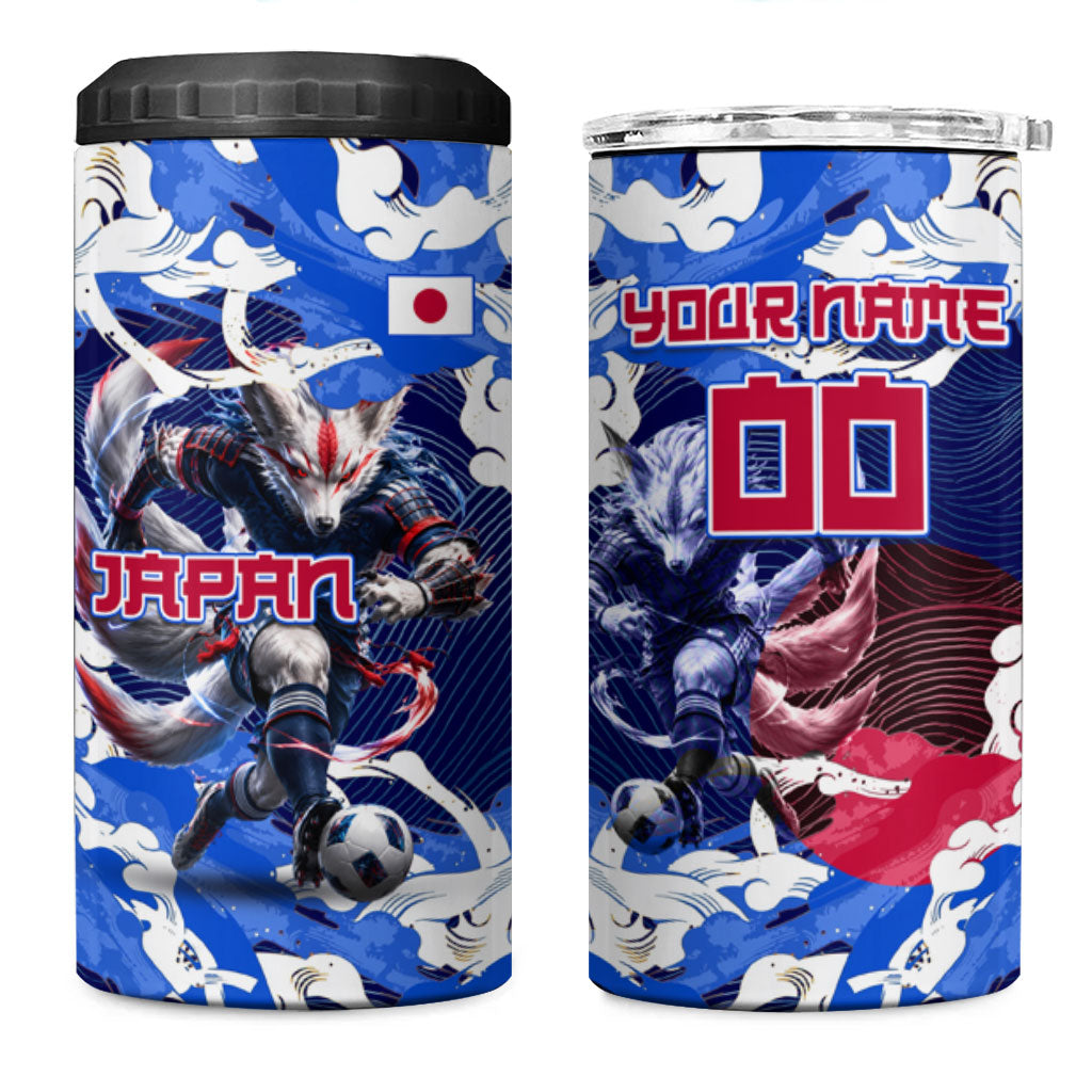 Personalized Japan Football 4 in 1 Can Cooler Tumbler Kitsune Samurai Mascot - Traditional Wave Heritage