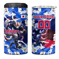 Personalized Japan Football 4 in 1 Can Cooler Tumbler Kitsune Samurai Mascot - Traditional Wave Heritage