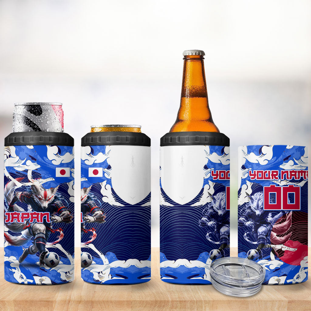 Personalized Japan Football 4 in 1 Can Cooler Tumbler Kitsune Samurai Mascot - Traditional Wave Heritage