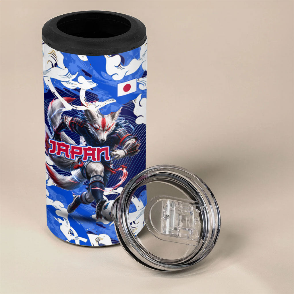 Personalized Japan Football 4 in 1 Can Cooler Tumbler Kitsune Samurai Mascot - Traditional Wave Heritage