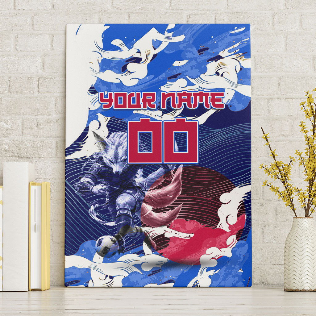 Personalized Japan Football Canvas Wall Art Kitsune Samurai Mascot - Traditional Wave Heritage