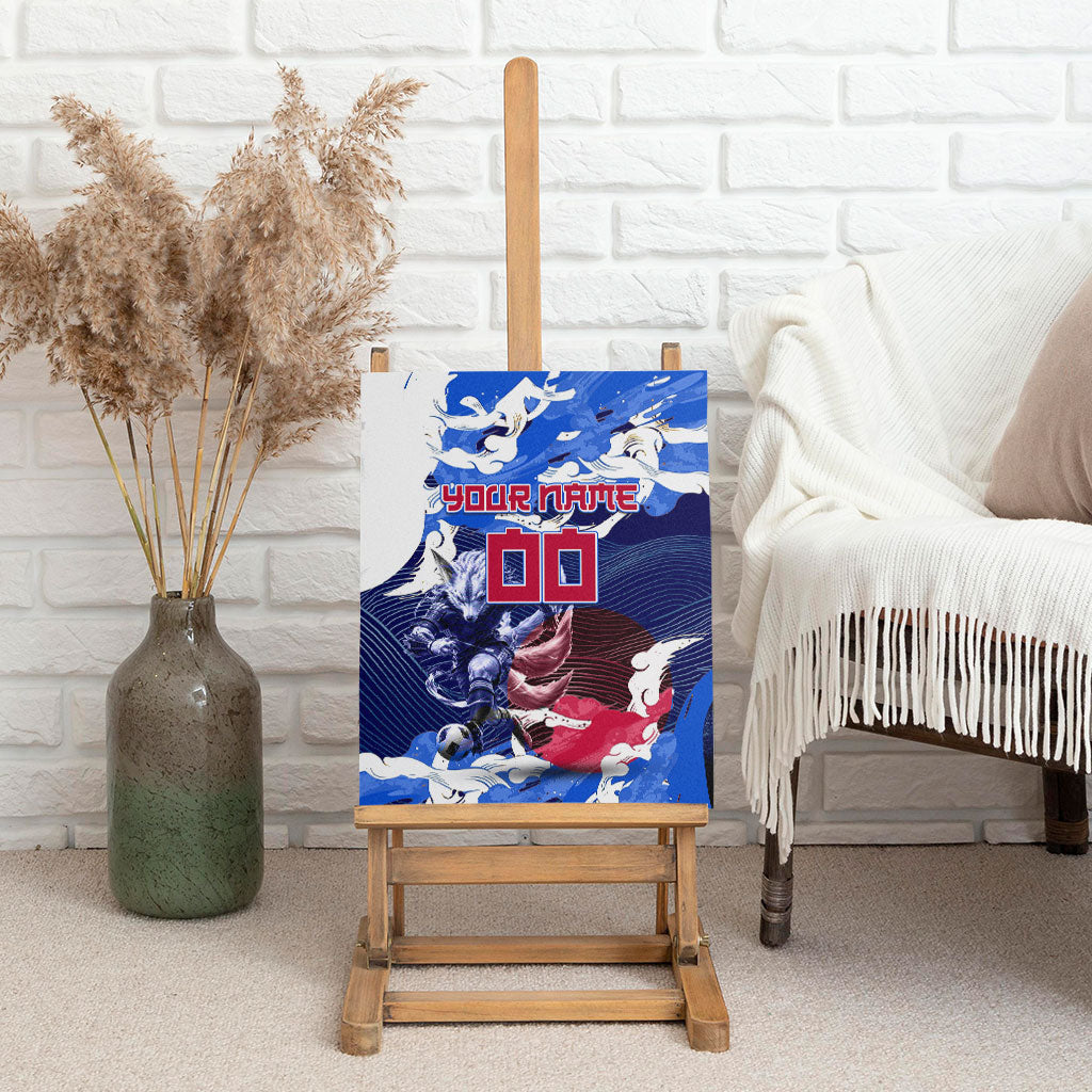 Personalized Japan Football Canvas Wall Art Kitsune Samurai Mascot - Traditional Wave Heritage