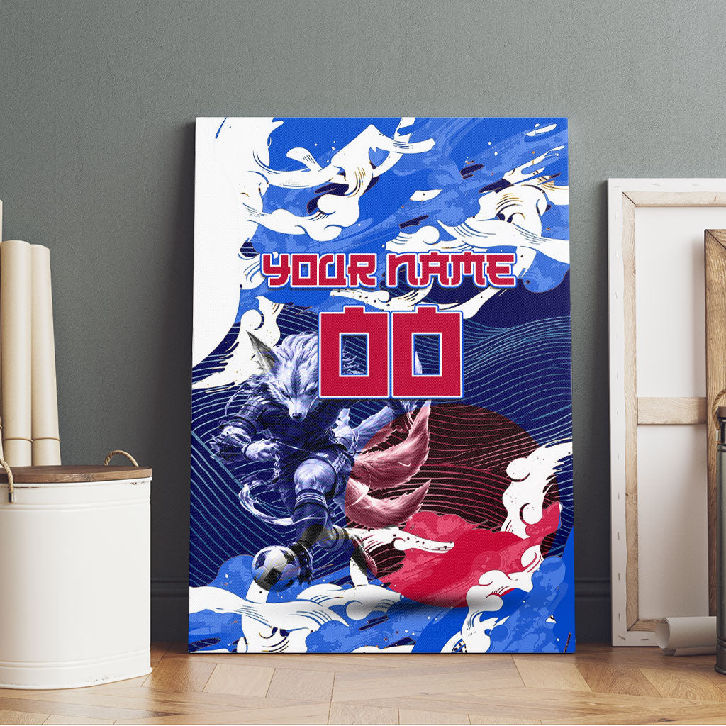 Personalized Japan Football Canvas Wall Art Kitsune Samurai Mascot - Traditional Wave Heritage
