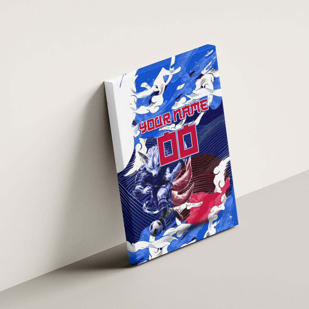 Personalized Japan Football Canvas Wall Art Kitsune Samurai Mascot - Traditional Wave Heritage