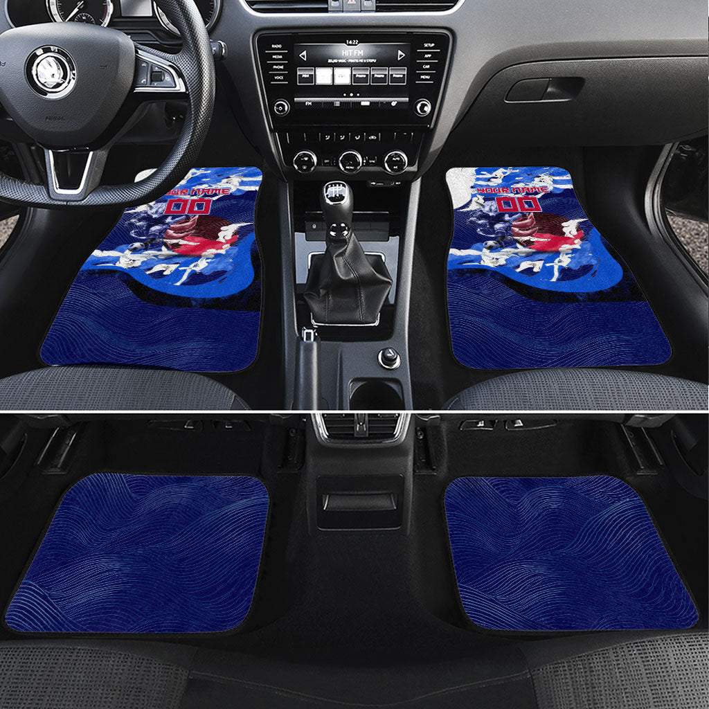 Personalized Japan Football Car Mats Kitsune Samurai Mascot - Traditional Wave Heritage