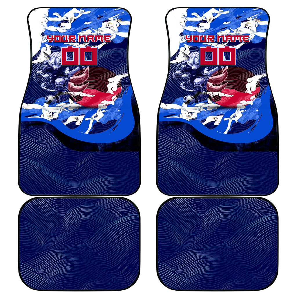 Personalized Japan Football Car Mats Kitsune Samurai Mascot - Traditional Wave Heritage