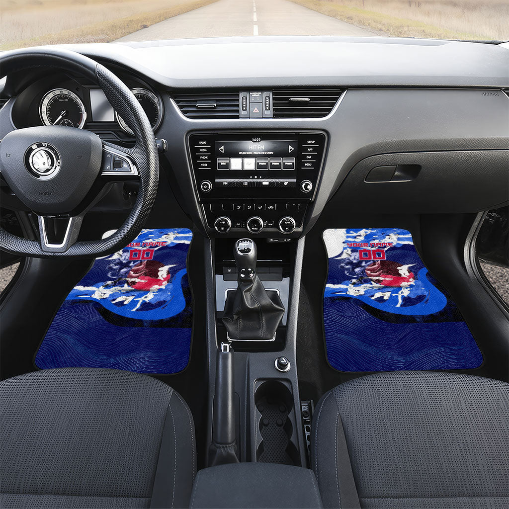 Personalized Japan Football Car Mats Kitsune Samurai Mascot - Traditional Wave Heritage