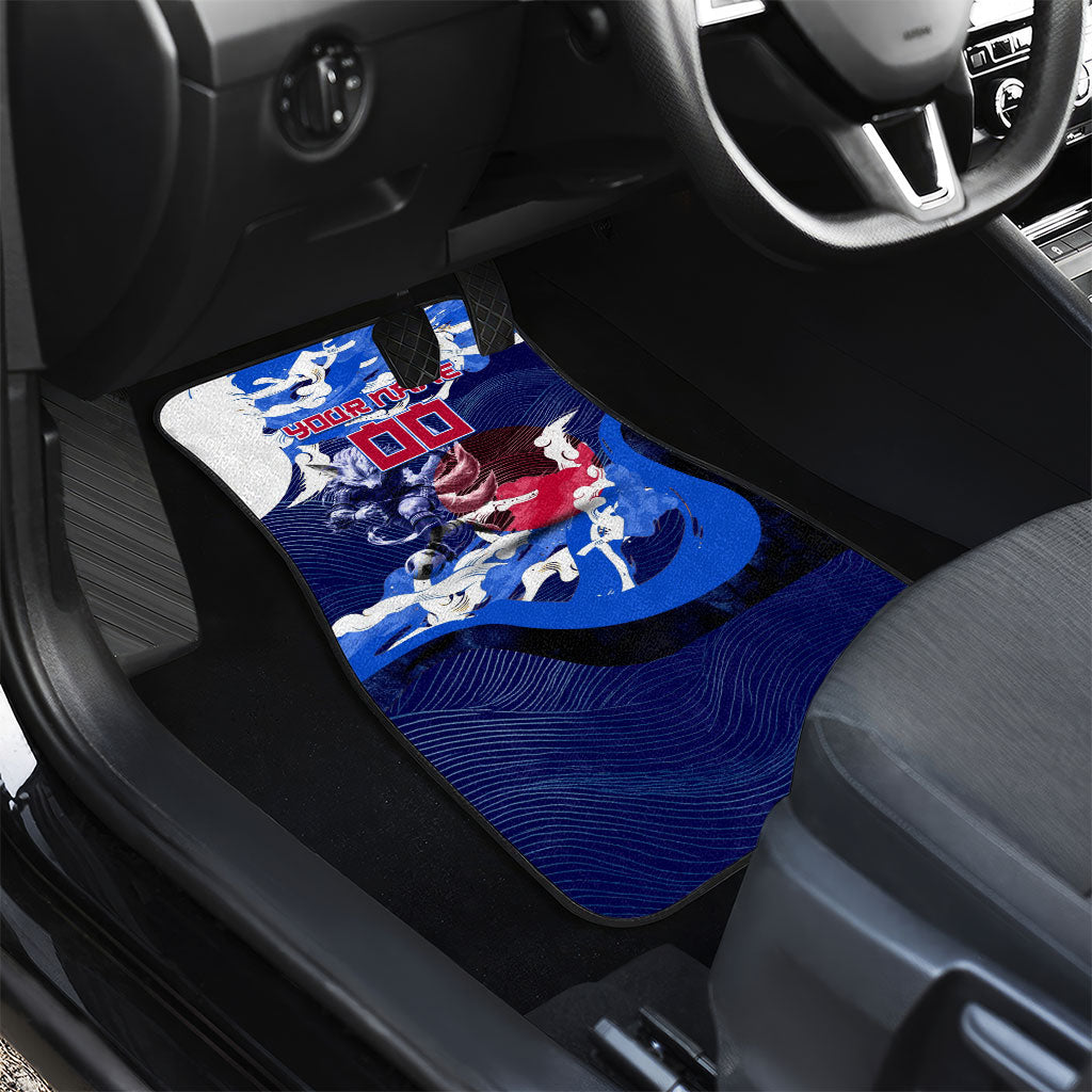 Personalized Japan Football Car Mats Kitsune Samurai Mascot - Traditional Wave Heritage