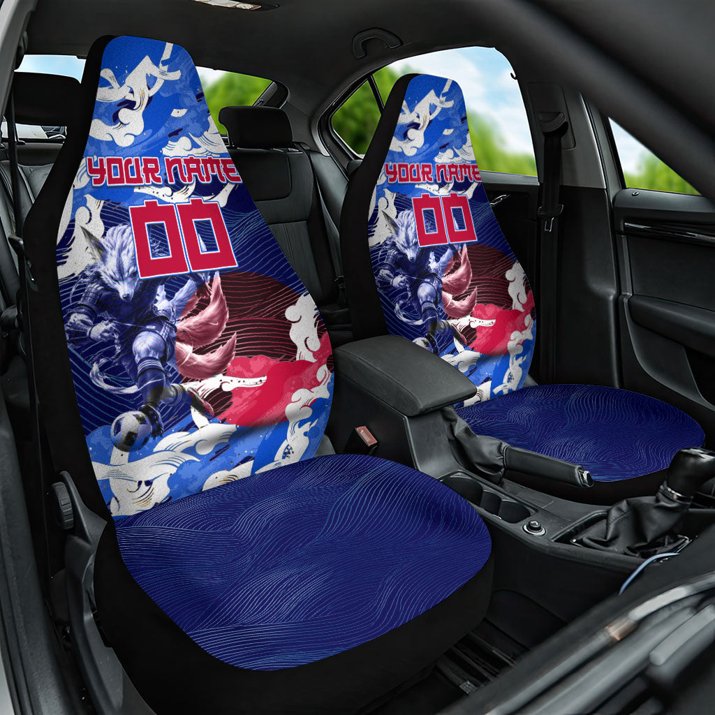 Personalized Japan Football Car Seat Cover Kitsune Samurai Mascot - Traditional Wave Heritage