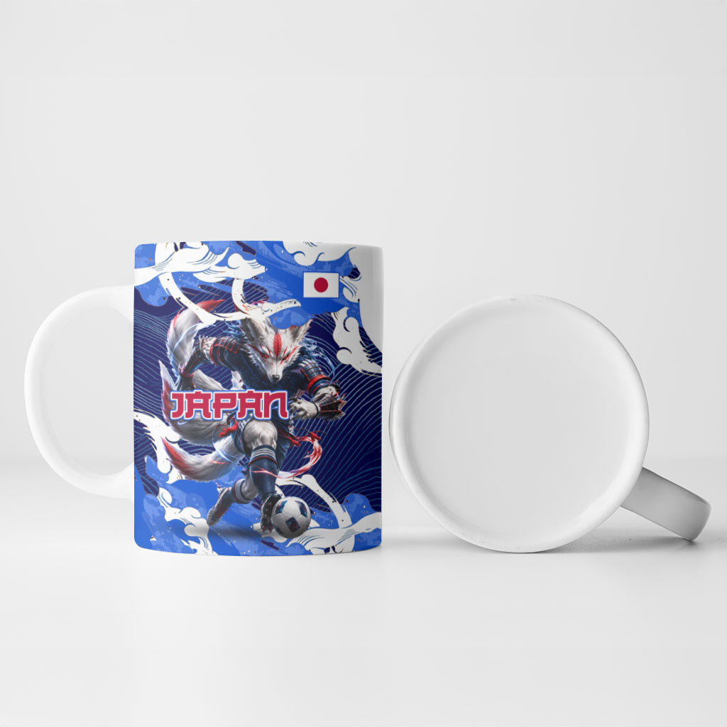 Personalized Japan Football Ceramic Mug Kitsune Samurai Mascot - Traditional Wave Heritage