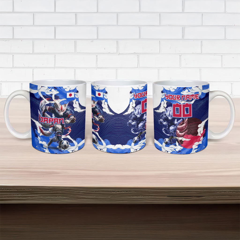 Personalized Japan Football Ceramic Mug Kitsune Samurai Mascot - Traditional Wave Heritage