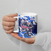 Personalized Japan Football Ceramic Mug Kitsune Samurai Mascot - Traditional Wave Heritage