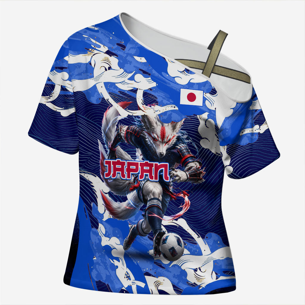 Personalized Japan Football Cross Shoulder Shirt Kitsune Samurai Mascot - Traditional Wave Heritage