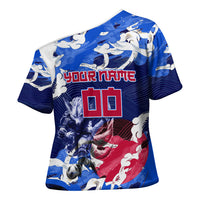 Personalized Japan Football Cross Shoulder Shirt Kitsune Samurai Mascot - Traditional Wave Heritage