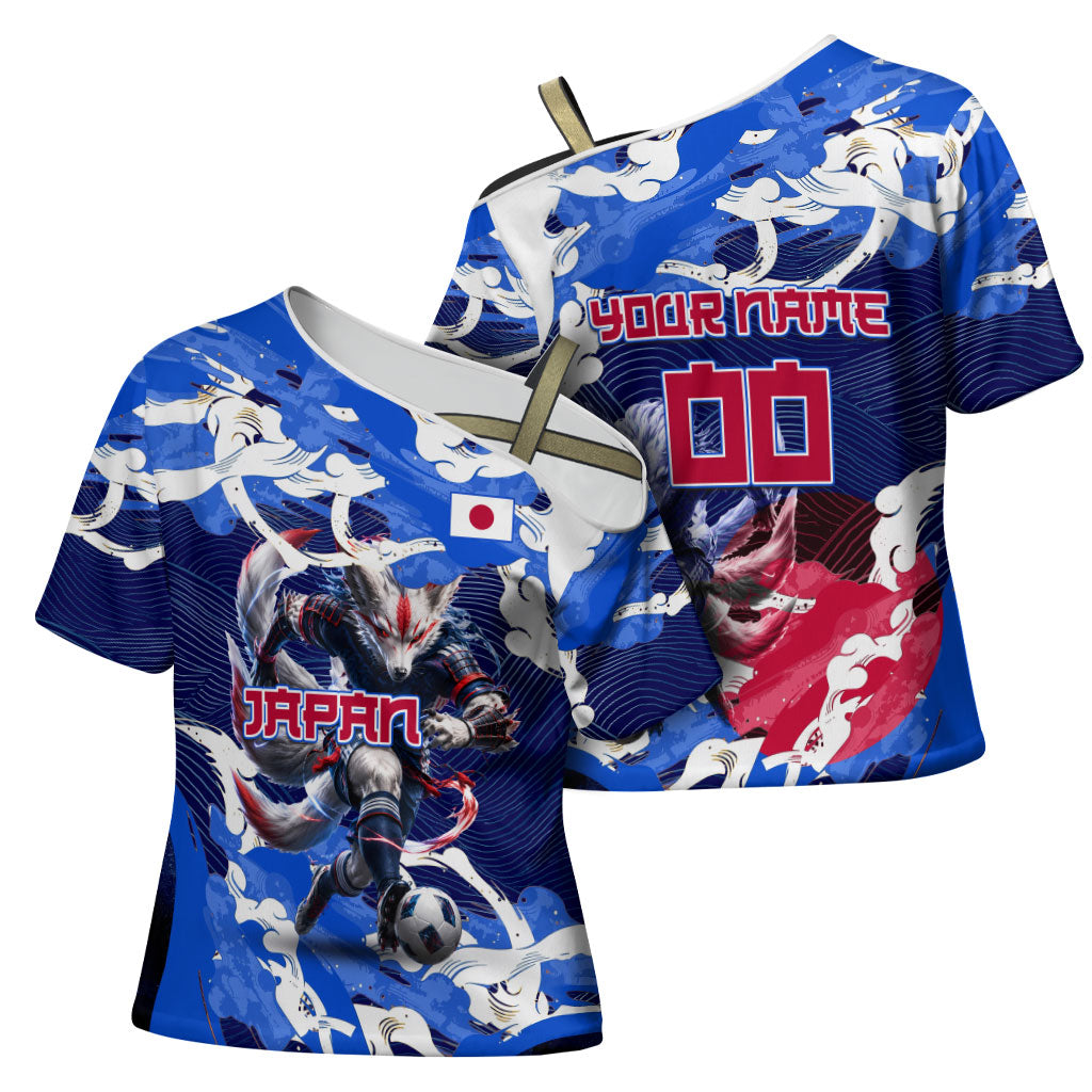 Personalized Japan Football Cross Shoulder Shirt Kitsune Samurai Mascot - Traditional Wave Heritage