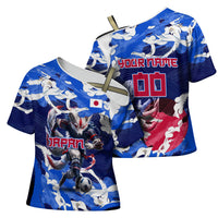 Personalized Japan Football Cross Shoulder Shirt Kitsune Samurai Mascot - Traditional Wave Heritage