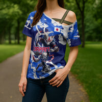 Personalized Japan Football Cross Shoulder Shirt Kitsune Samurai Mascot - Traditional Wave Heritage