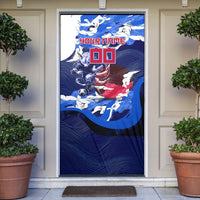 Personalized Japan Football Door Cover Kitsune Samurai Mascot - Traditional Wave Heritage