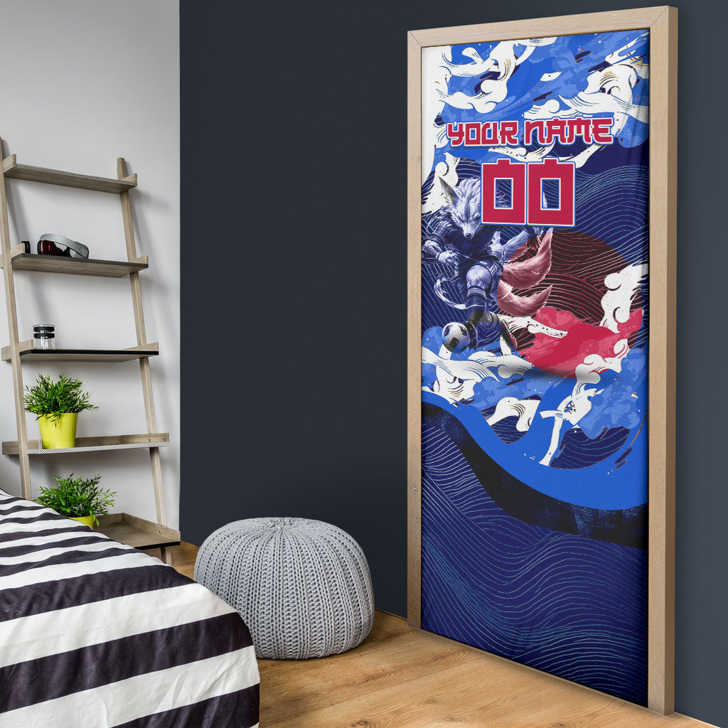 Personalized Japan Football Door Cover Kitsune Samurai Mascot - Traditional Wave Heritage
