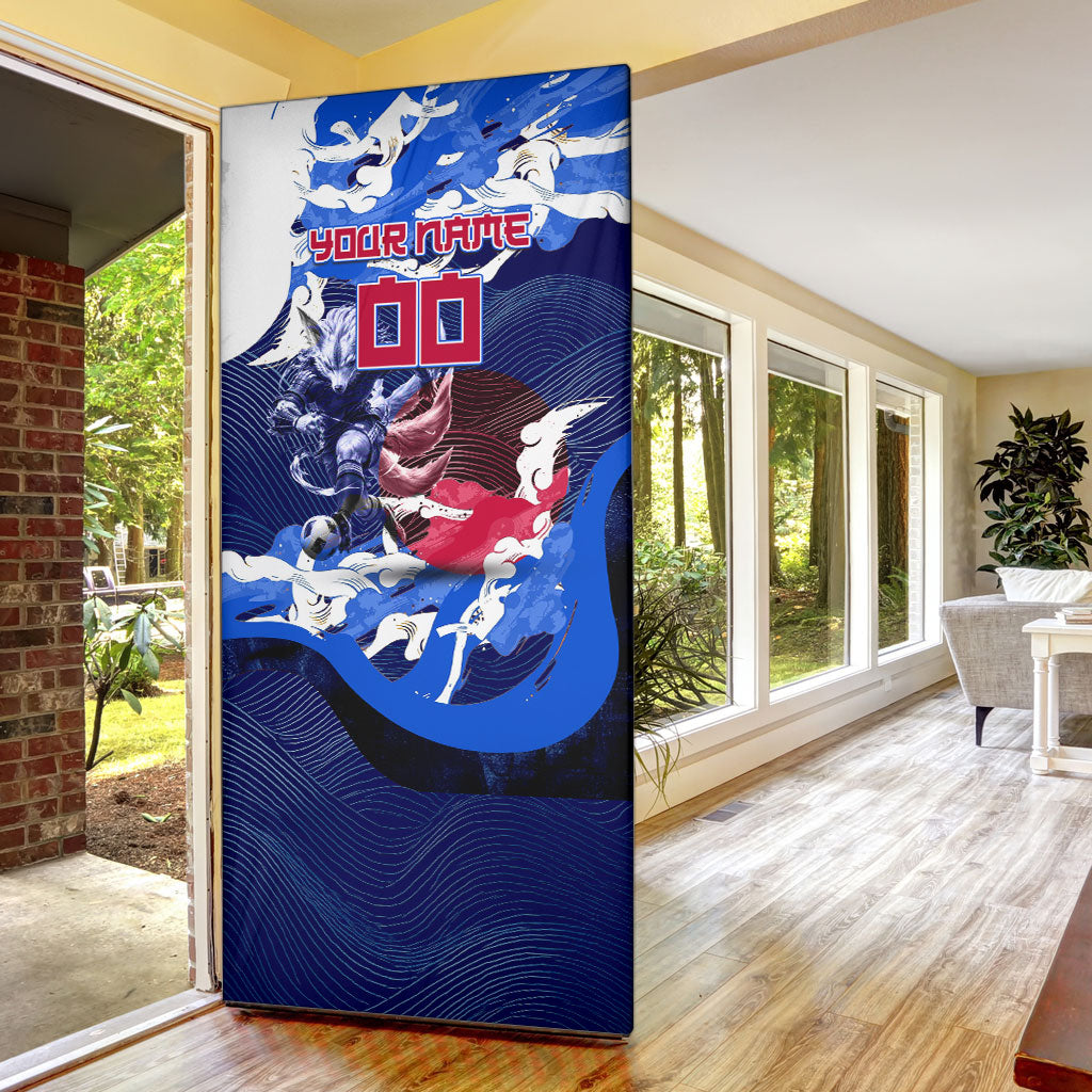 Personalized Japan Football Door Cover Kitsune Samurai Mascot - Traditional Wave Heritage