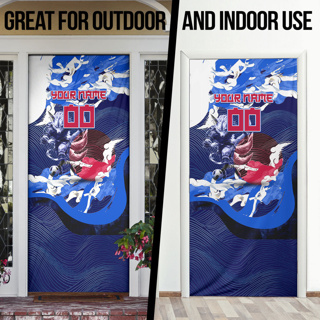 Personalized Japan Football Door Cover Kitsune Samurai Mascot - Traditional Wave Heritage
