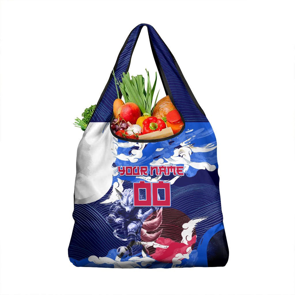 Personalized Japan Football Grocery Bag Kitsune Samurai Mascot - Traditional Wave Heritage