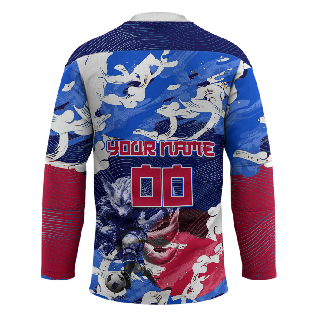 Personalized Japan Football Hockey Jersey Kitsune Samurai Mascot - Traditional Wave Heritage