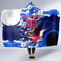 Personalized Japan Football Hooded Blanket Kitsune Samurai Mascot - Traditional Wave Heritage