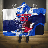 Personalized Japan Football Hooded Blanket Kitsune Samurai Mascot - Traditional Wave Heritage