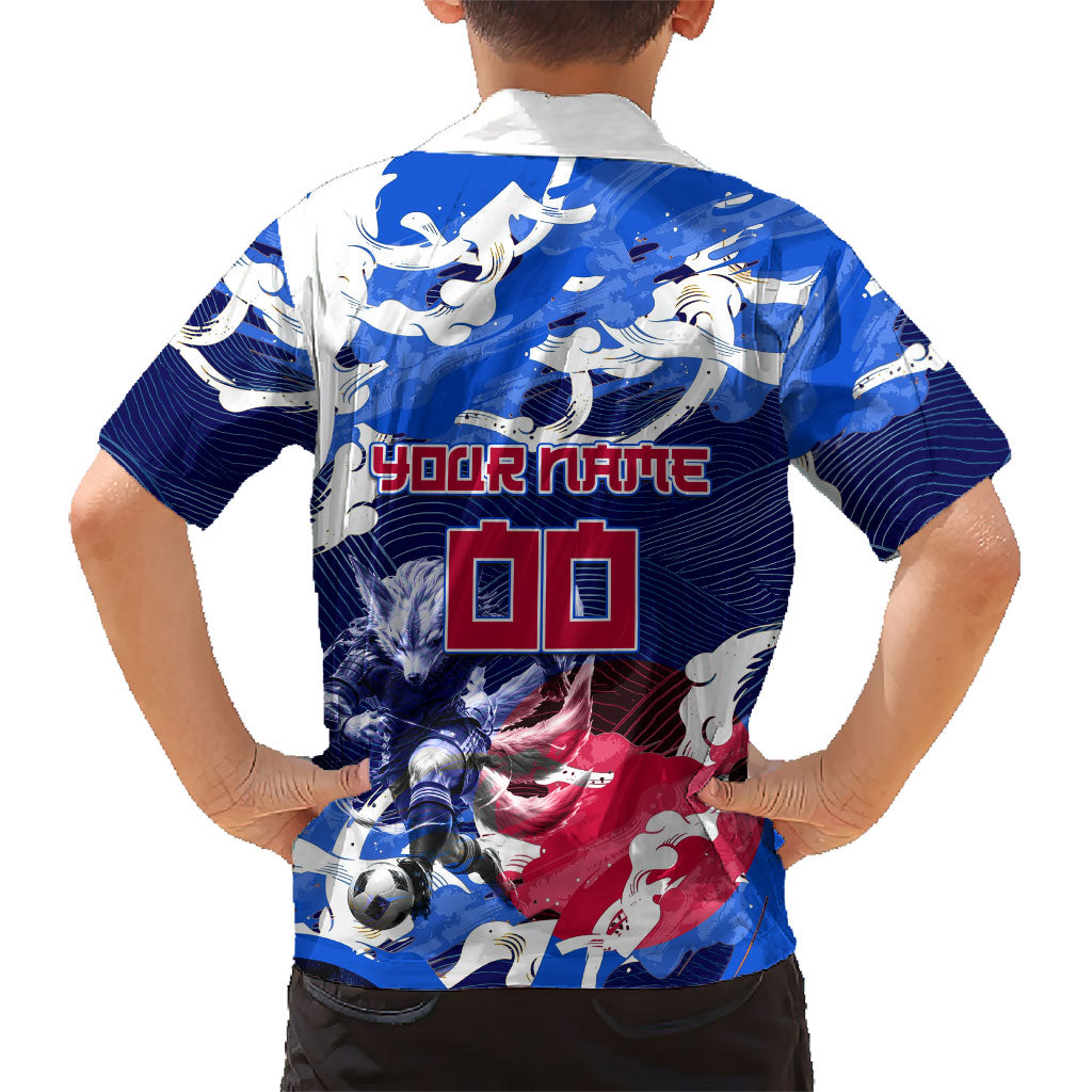 Personalized Japan Football Kid Hawaiian Shirt Kitsune Samurai Mascot - Traditional Wave Heritage