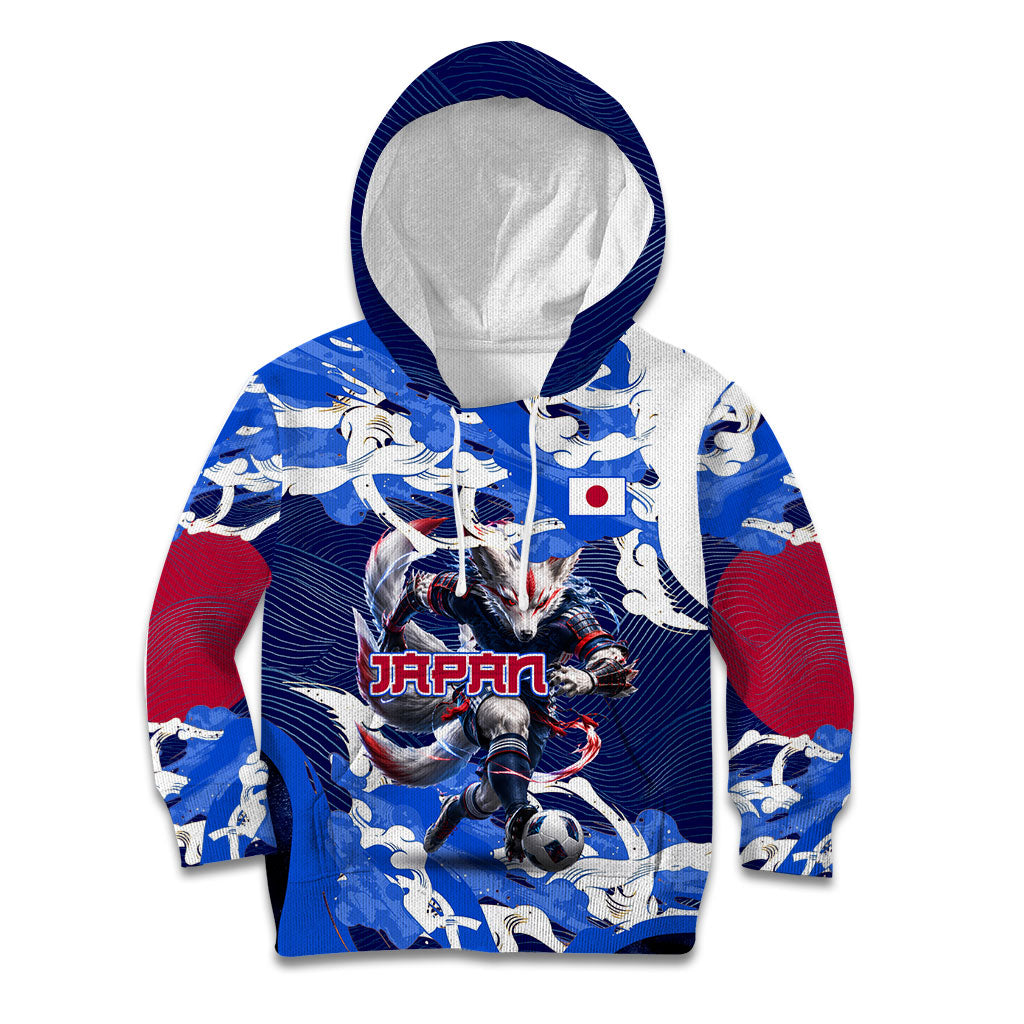 Personalized Japan Football Kid Hoodie Kitsune Samurai Mascot - Traditional Wave Heritage