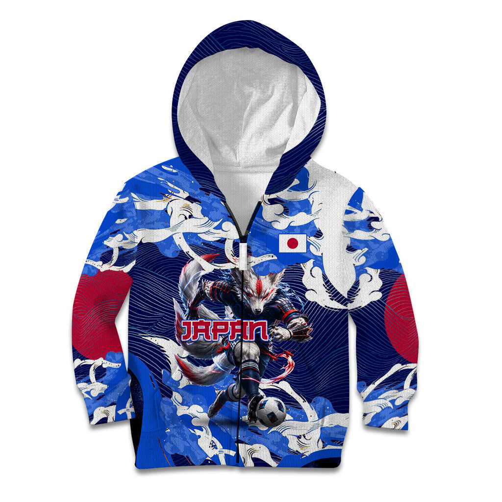 Personalized Japan Football Kid Hoodie Kitsune Samurai Mascot - Traditional Wave Heritage