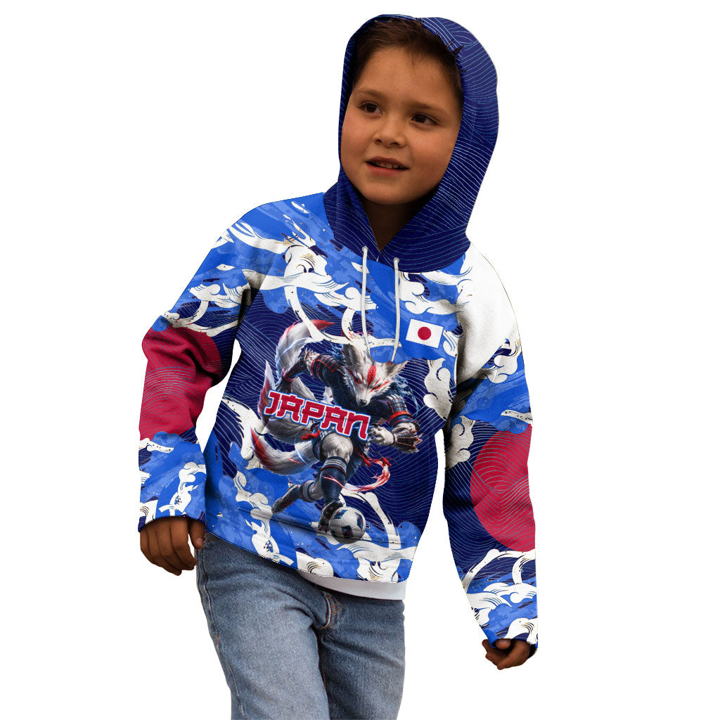 Personalized Japan Football Kid Hoodie Kitsune Samurai Mascot - Traditional Wave Heritage