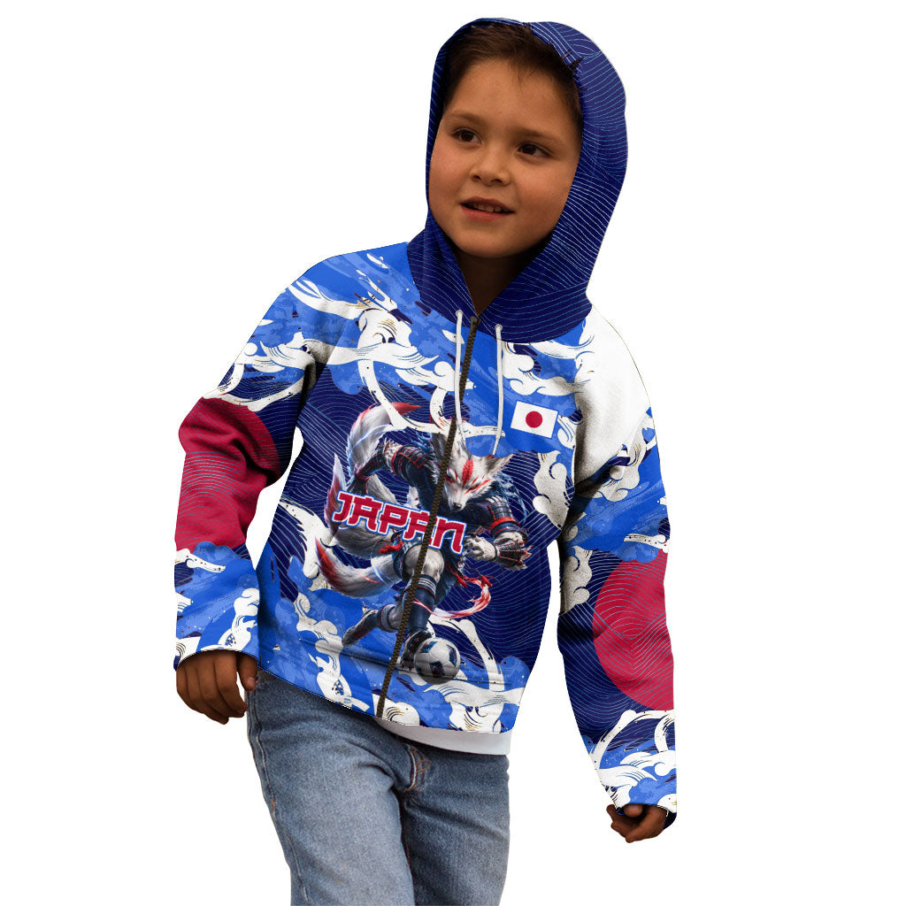 Personalized Japan Football Kid Hoodie Kitsune Samurai Mascot - Traditional Wave Heritage