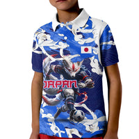 Personalized Japan Football Kid Polo Shirt Kitsune Samurai Mascot - Traditional Wave Heritage