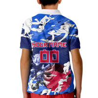 Personalized Japan Football Kid Polo Shirt Kitsune Samurai Mascot - Traditional Wave Heritage