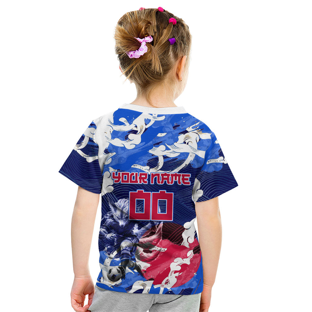Personalized Japan Football Kid T Shirt Kitsune Samurai Mascot - Traditional Wave Heritage