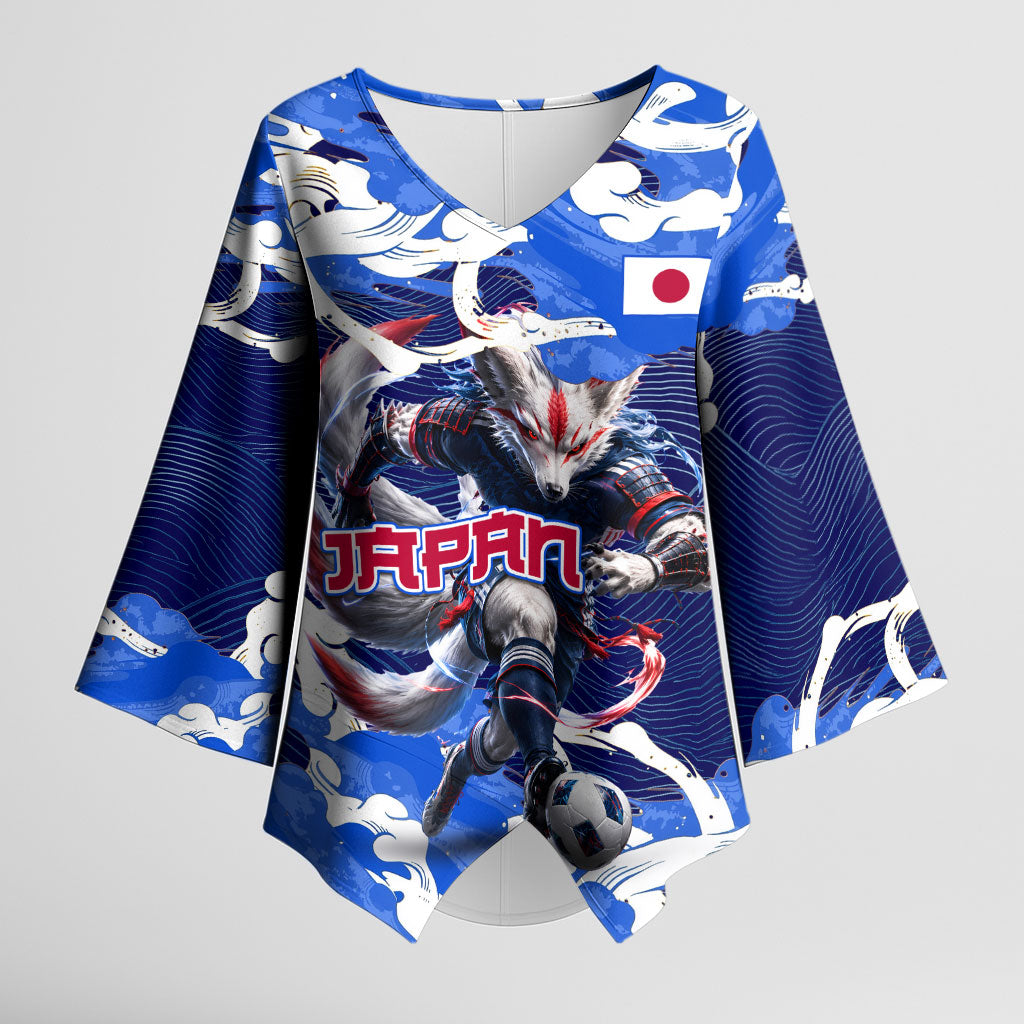 Personalized Japan Football Kimono Sleeve Blouse Kitsune Samurai Mascot - Traditional Wave Heritage