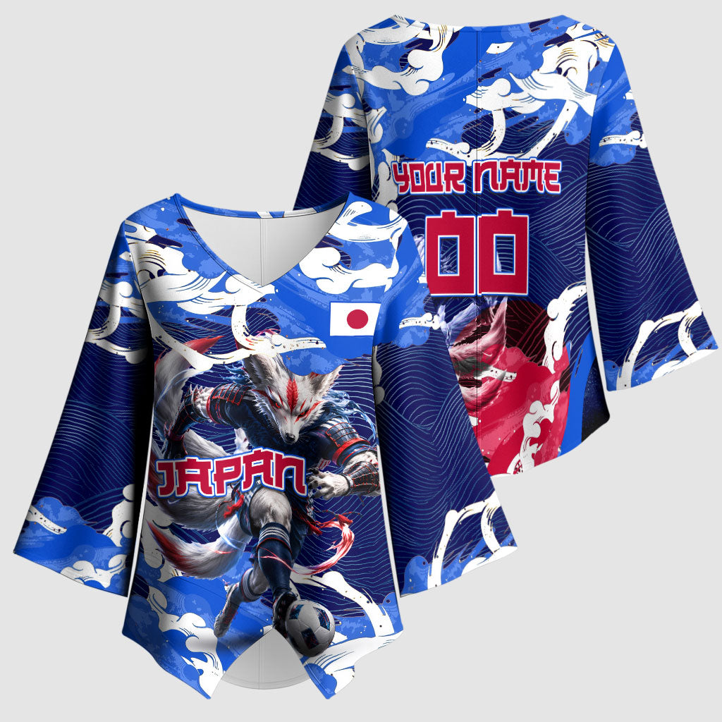 Personalized Japan Football Kimono Sleeve Blouse Kitsune Samurai Mascot - Traditional Wave Heritage