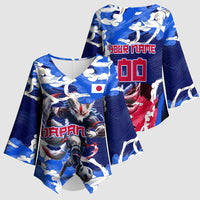 Personalized Japan Football Kimono Sleeve Blouse Kitsune Samurai Mascot - Traditional Wave Heritage