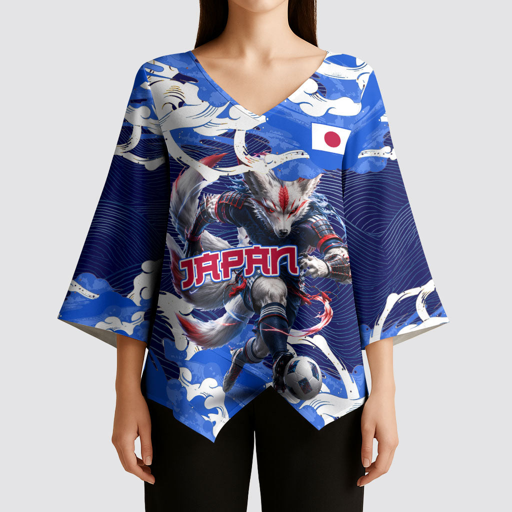 Personalized Japan Football Kimono Sleeve Blouse Kitsune Samurai Mascot - Traditional Wave Heritage