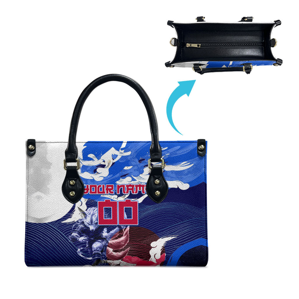 Personalized Japan Football Leather Bag Kitsune Samurai Mascot - Traditional Wave Heritage