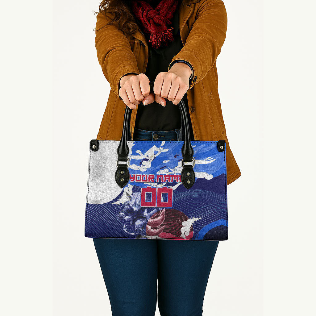 Personalized Japan Football Leather Bag Kitsune Samurai Mascot - Traditional Wave Heritage