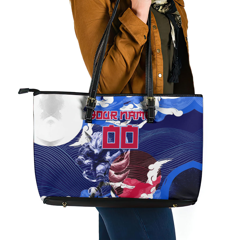 Personalized Japan Football Leather Tote Bag Kitsune Samurai Mascot - Traditional Wave Heritage