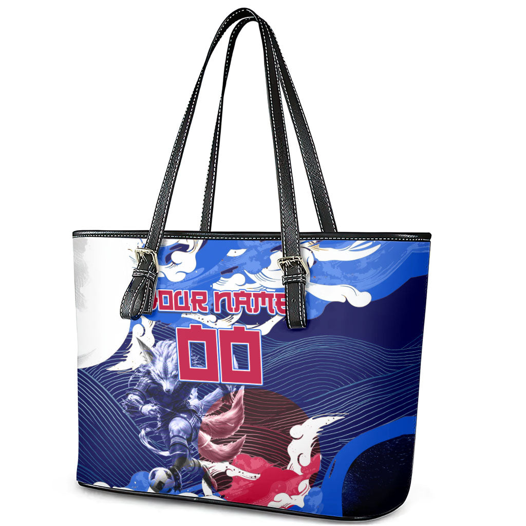 Personalized Japan Football Leather Tote Bag Kitsune Samurai Mascot - Traditional Wave Heritage