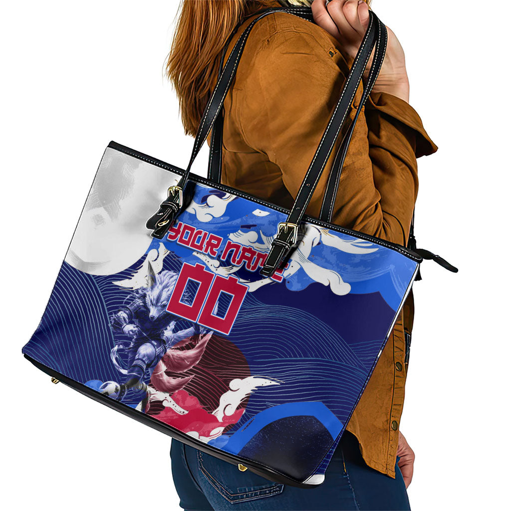 Personalized Japan Football Leather Tote Bag Kitsune Samurai Mascot - Traditional Wave Heritage